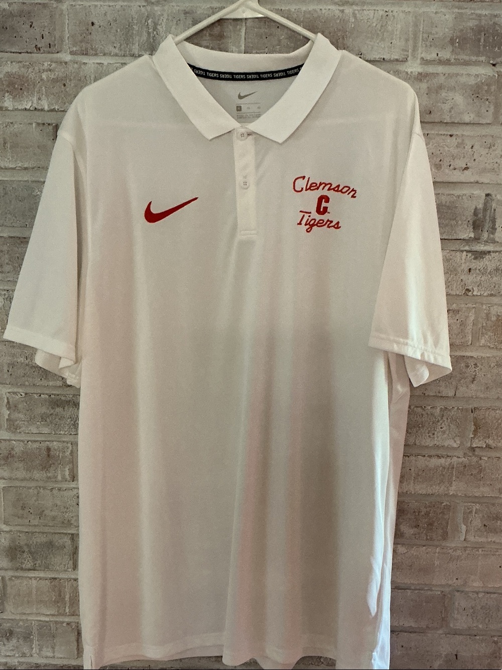 Nike NWOT White Polo with Red Clemson Tigers Embroidery